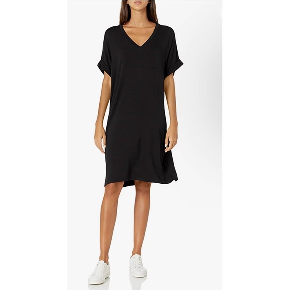 Daily Ritual Black Terry V Neck Cuff Sleeve Short Sleeve Dress Size S - Picture 1 of 7